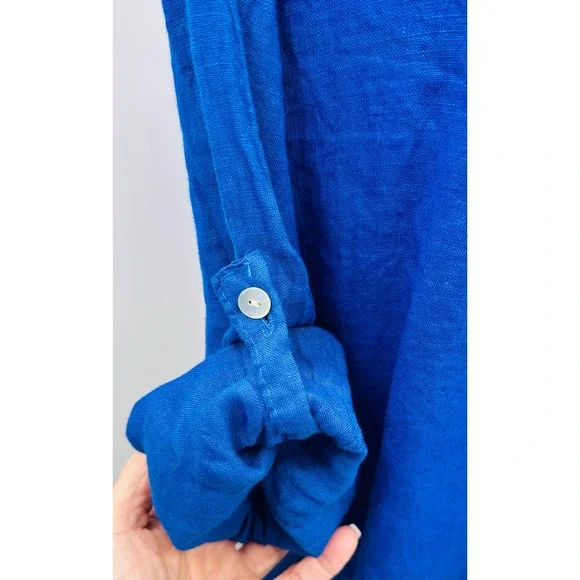 NWT Womens L 100% Linen Oversized Shirt Cobalt Blue Lagenlook Artsy Minimalist - Picture 14 of 14